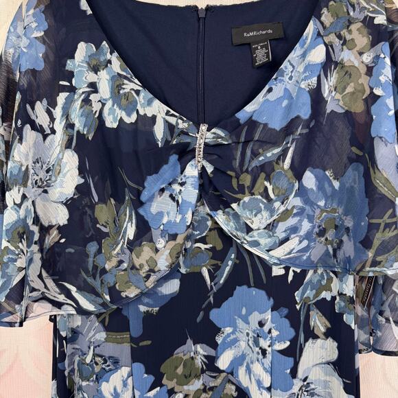 R&M Richards Navy Blue Floral High Low Chiffon Dress Evening Formal Size 6 NWT - Picture 7 of 11